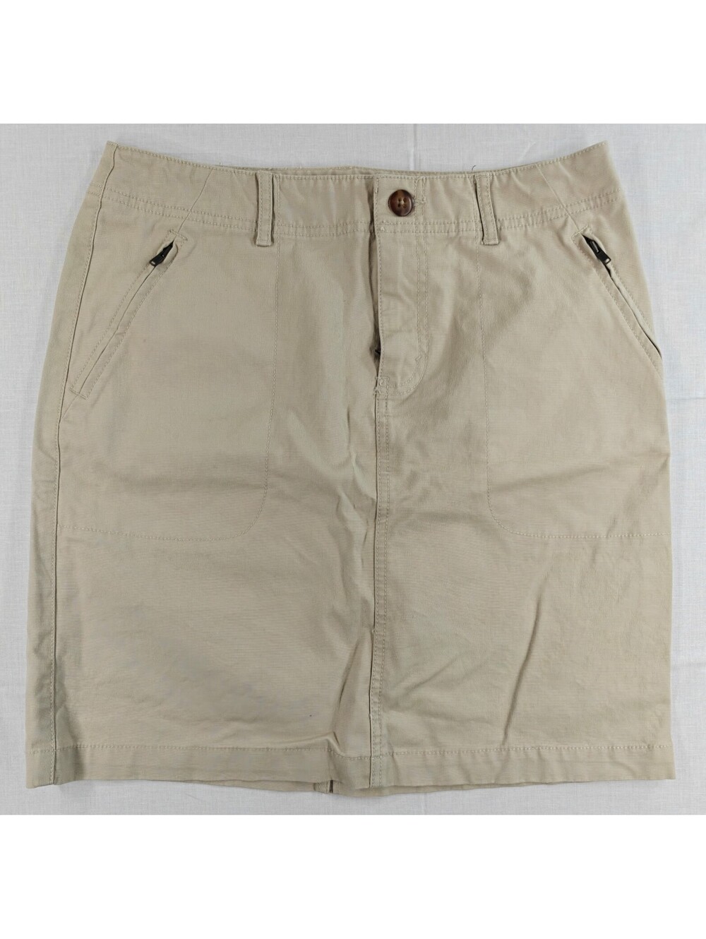 Eddie Bauer Khaki Stretch Cotton Blend Skirt Size 36 with Zippered Pockets